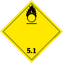 Yellow diamond-shaped hazard warning sign with a black oxidizing agent symbol and number 5.1.