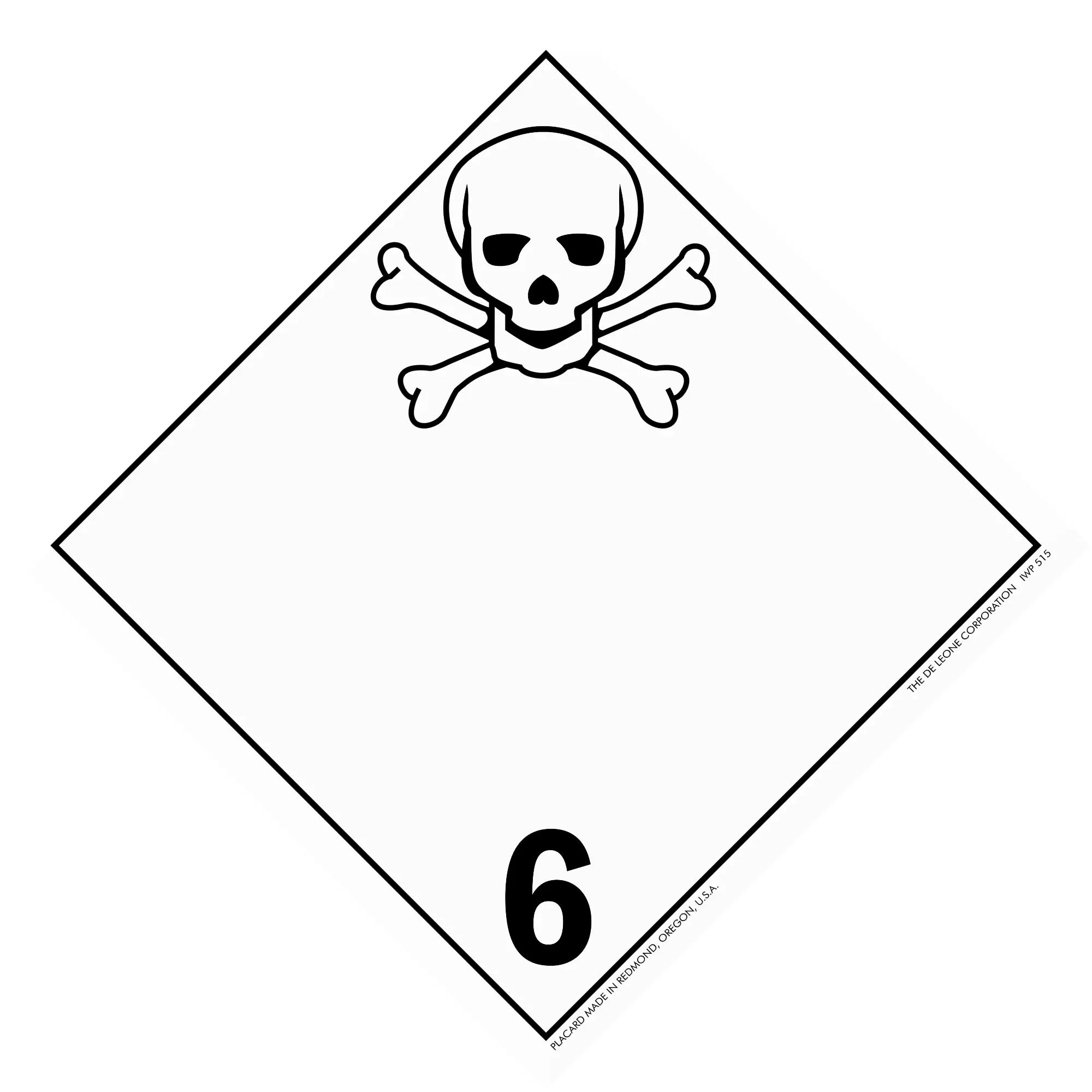 Hazardous materials warning placard with skull and crossbones symbol and number 6.