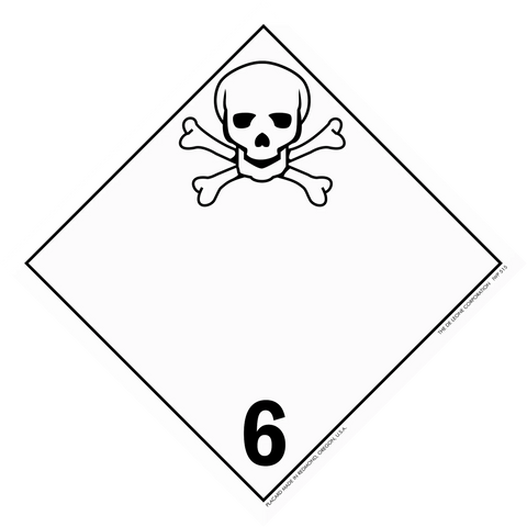 Hazardous materials warning placard with skull and crossbones symbol and number 6.