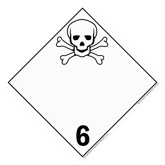 Hazardous materials warning placard with skull and crossbones symbol and number 6.
