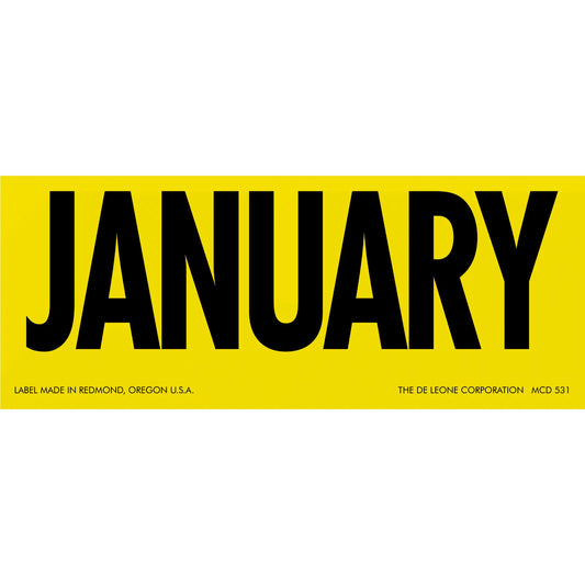 Bold black text spelling ’JANUARY’ on a yellow background label.