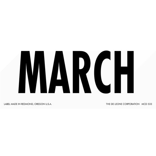 Bold black text spelling out ’MARCH’ in capital letters.