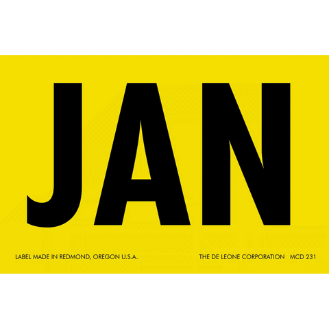 Bold black text spelling ’JAN’ on a yellow background.