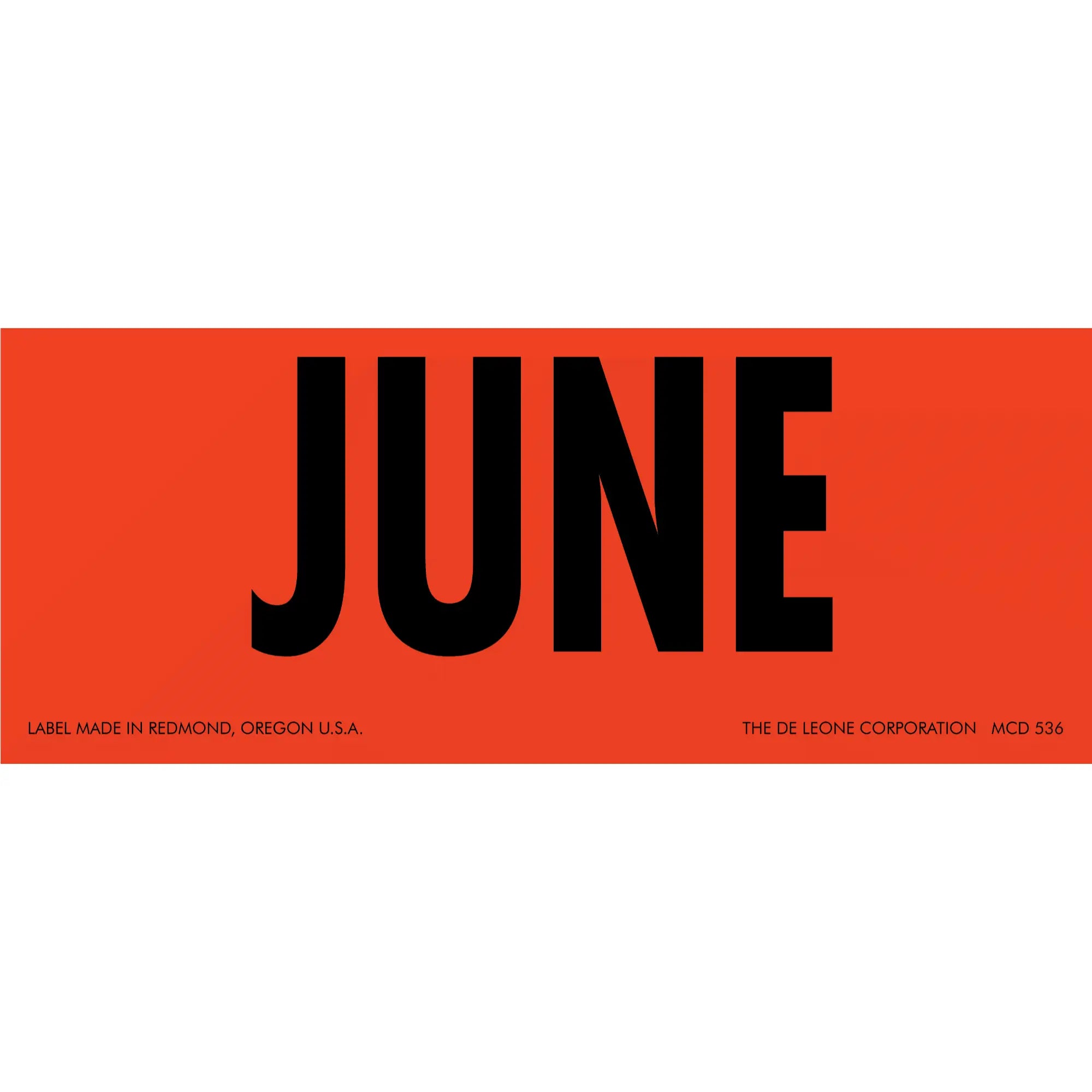 Bold black text spelling ’JUNE’ on an orange-red background.