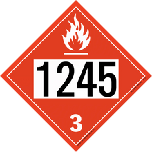 Red diamond-shaped hazardous material placard displaying ’1245’’ and ’3’’ with a flame symbol.