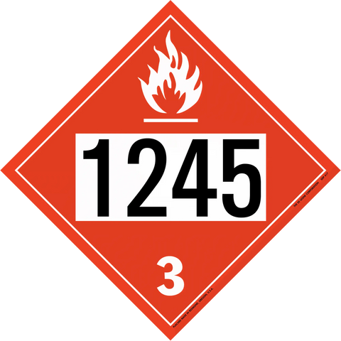 Red diamond-shaped hazardous material placard displaying ’1245’’ and ’3’’ with a flame symbol.