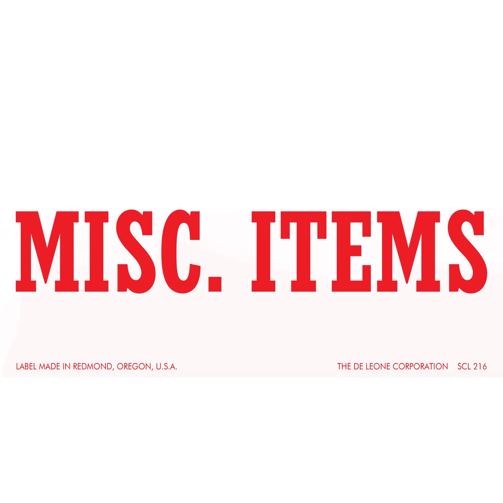 Red text reading ’MISC. ITEMS’ on a white label.