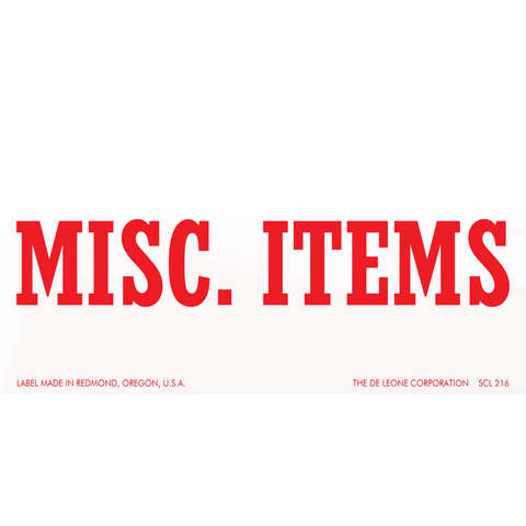 Red text reading ’MISC. ITEMS’ on a white label.