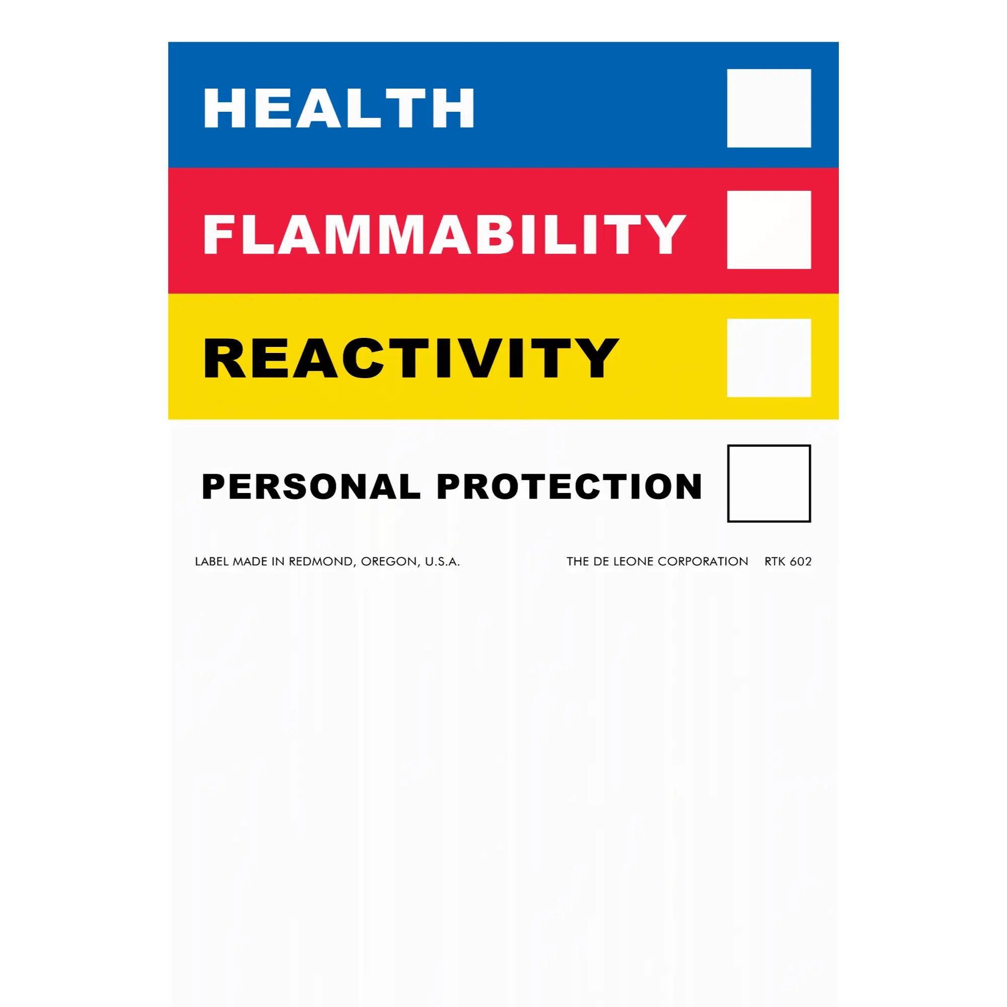 NFPA hazard diamond warning label with blue, red, and yellow sections for health, flammability, and reactivity ratings.