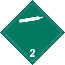 Green diamond-shaped hazard placard with number 2 and gas cylinder symbol.