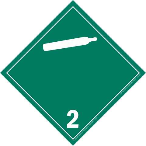 Green diamond-shaped hazard placard with number 2 and gas cylinder symbol.