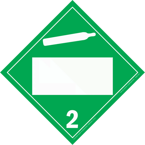 Diamond-shaped green hazard placard with number 2 and a gas cylinder symbol.