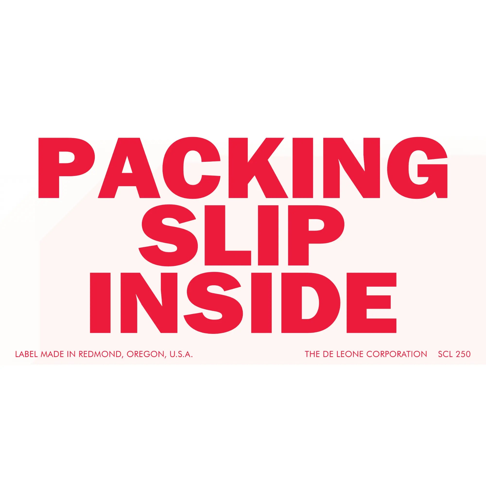 Red text label reading ’PACKING SLIP INSIDE’
