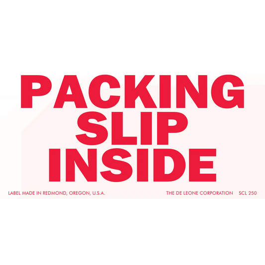 Red text label reading ’PACKING SLIP INSIDE’