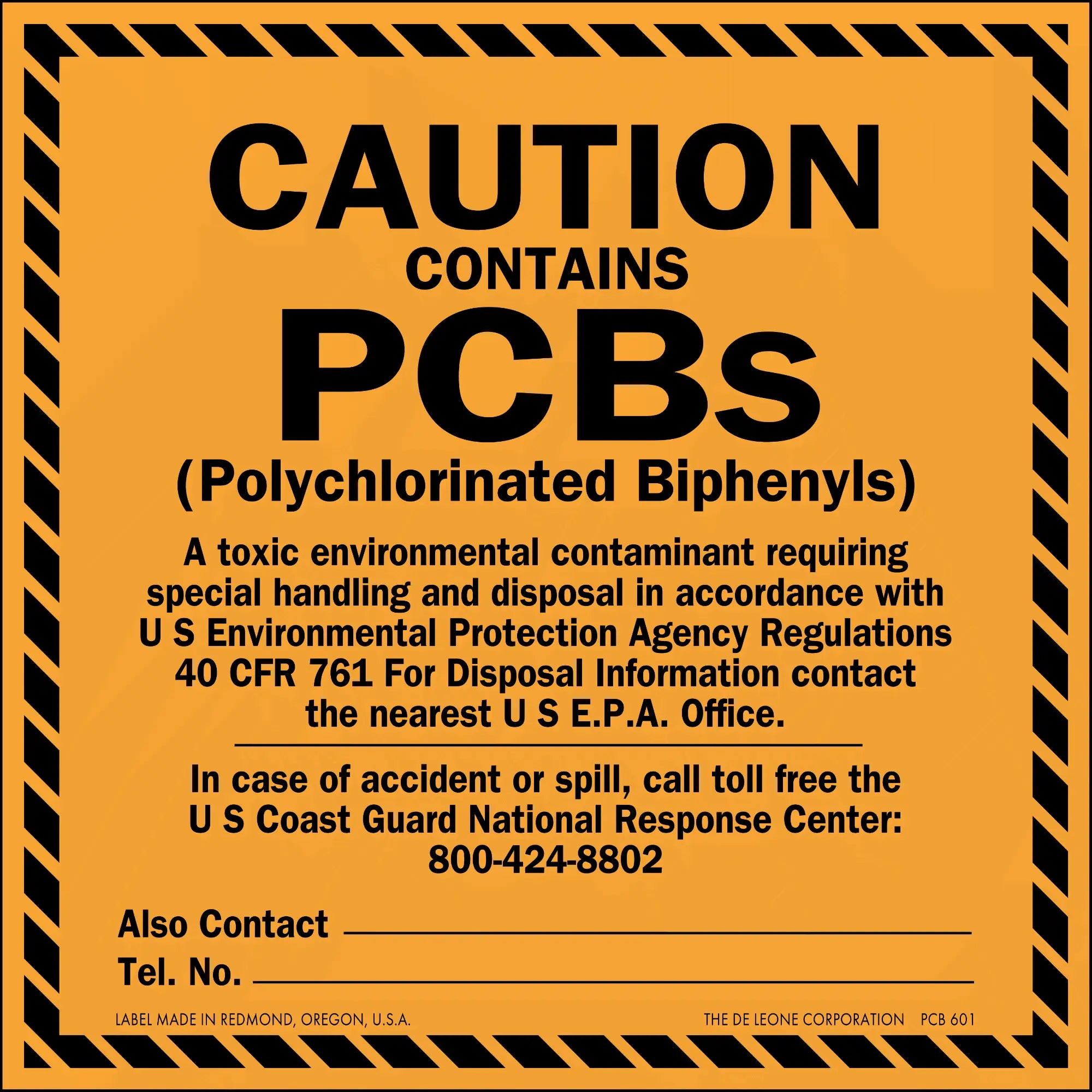 Orange and black warning sign about PCB hazards and handling requirements.