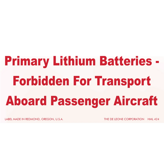 Red warning label stating ’Primary Lithium Batteries - Forbidden For Transport Aboard Passenger Aircraft’