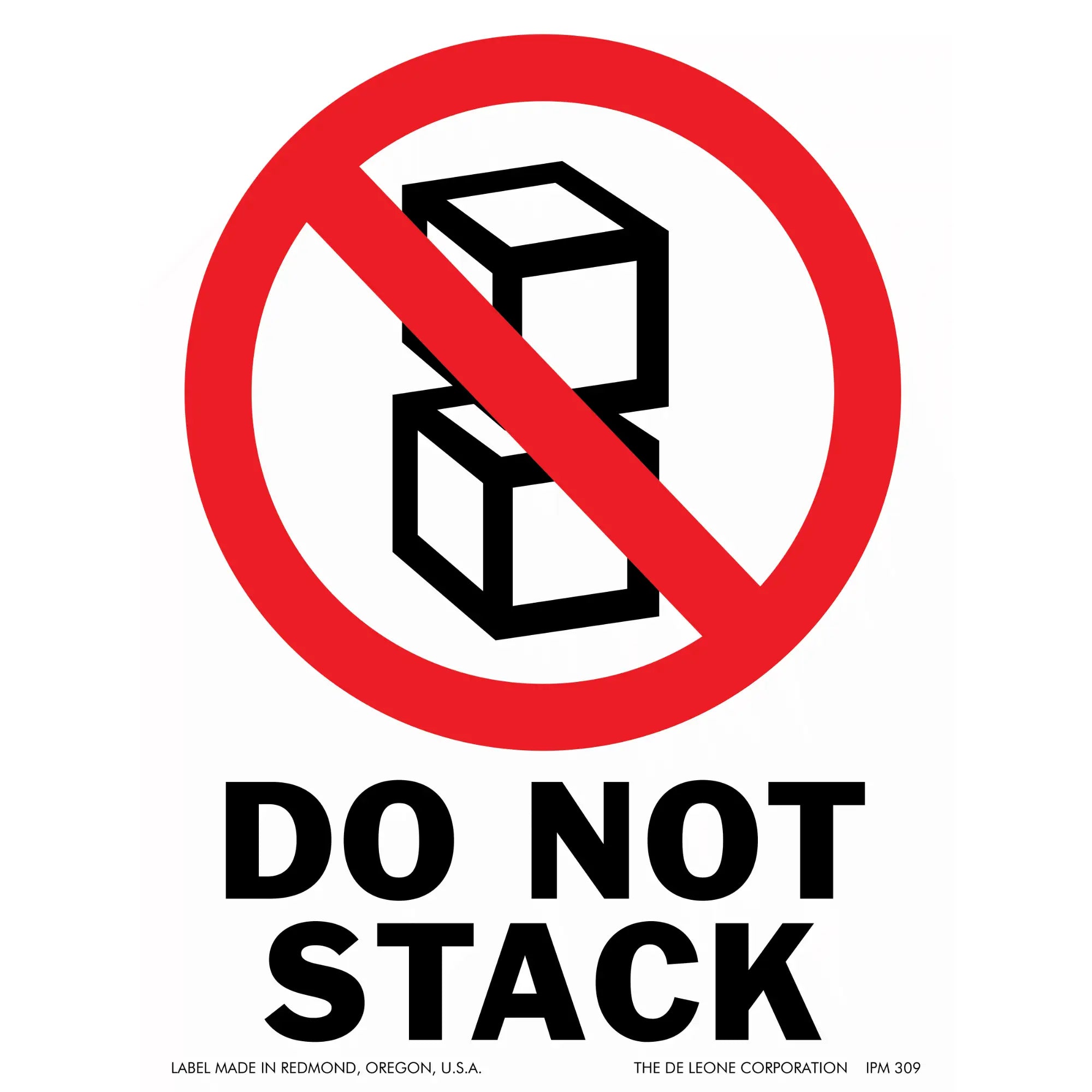 A red and black ’DO NOT STACK’ warning sign with stacked cube symbols.