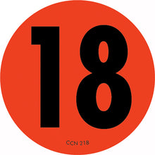 Black number 18 on a red circular background.