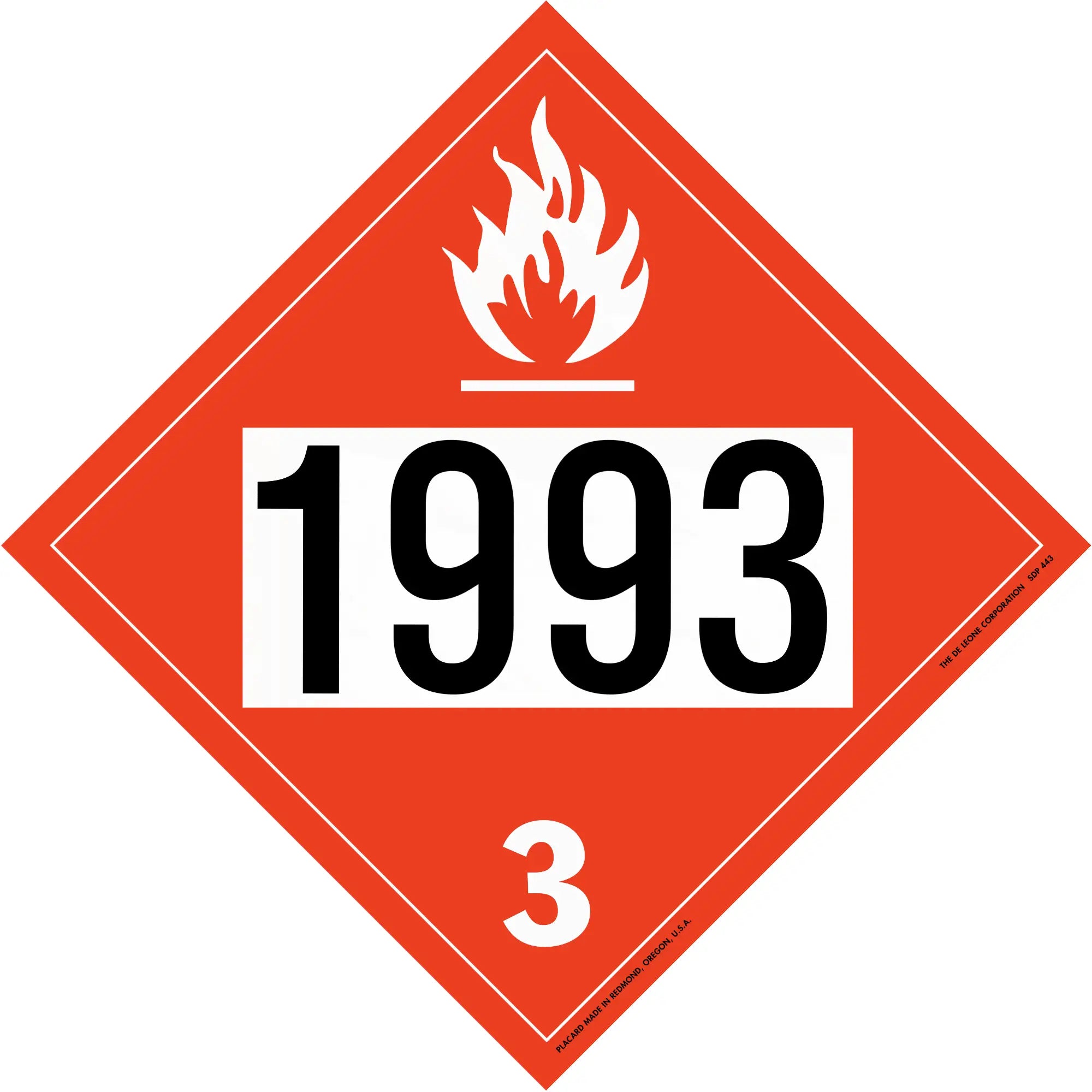 Hazardous materials placard with number 1993 and flame symbol indicating flammable liquid (Class 3).