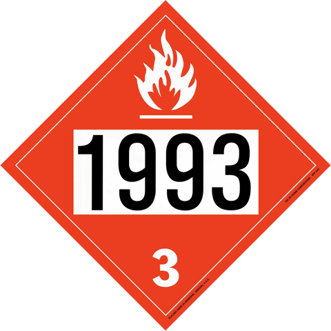 Hazardous materials placard with number 1993 and flame symbol indicating flammable liquid (Class 3).