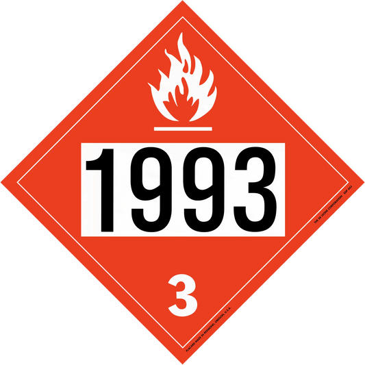 Hazardous materials placard with number 1993 and flame symbol indicating flammable liquid (Class 3).