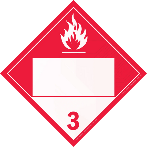 Red diamond-shaped hazard placard with flame symbol and number 3, indicating flammable liquids.