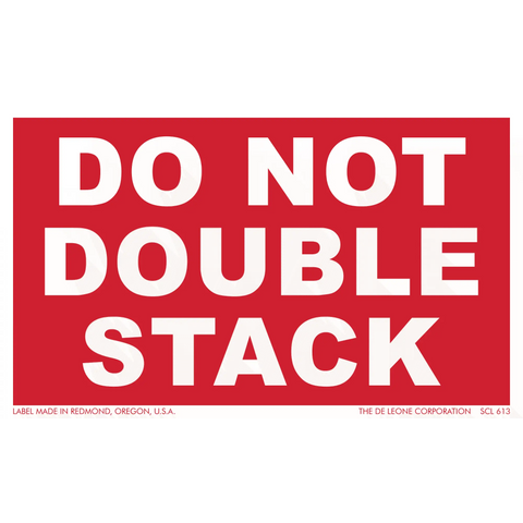 Red warning label with white text reading ’DO NOT DOUBLE STACK’