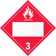 Red diamond-shaped hazard placard with flame symbol and number 3, indicating flammable liquids.