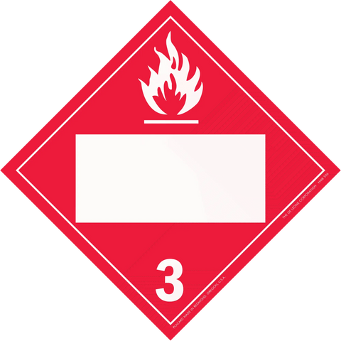 Red diamond-shaped hazard placard with flame symbol and number 3, indicating flammable liquids.