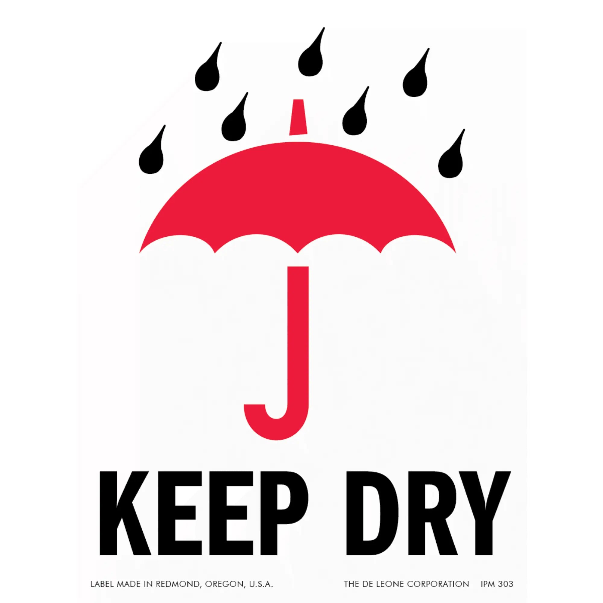 Red umbrella with black raindrops above it.