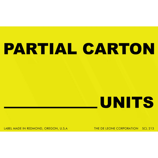 Yellow label with black text reading ’PARTIAL CARTON ___ UNITS’