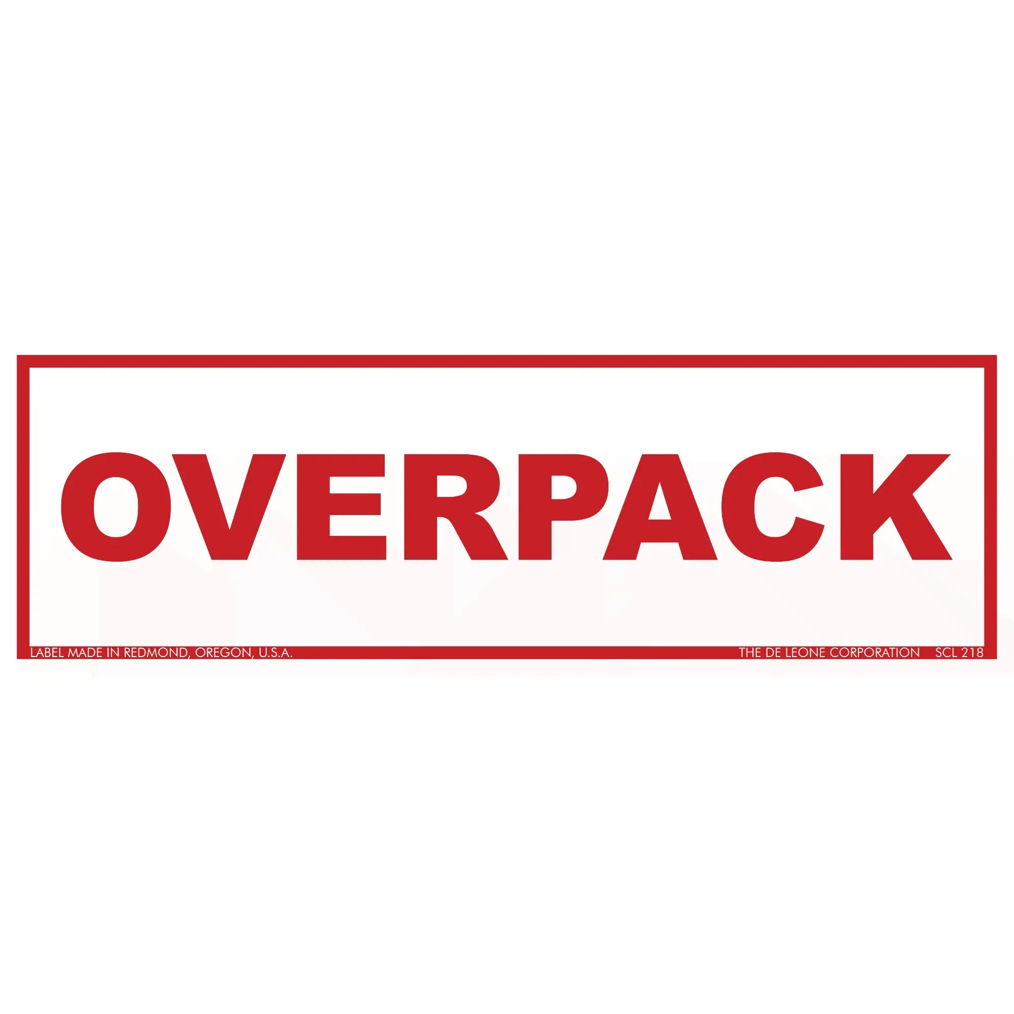 Red text reading ’OVERPACK’ in capital letters within a red rectangular border.