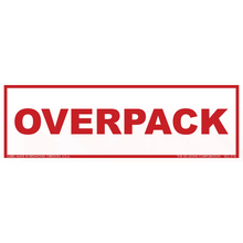 Red text reading ’OVERPACK’ in capital letters within a red rectangular border.