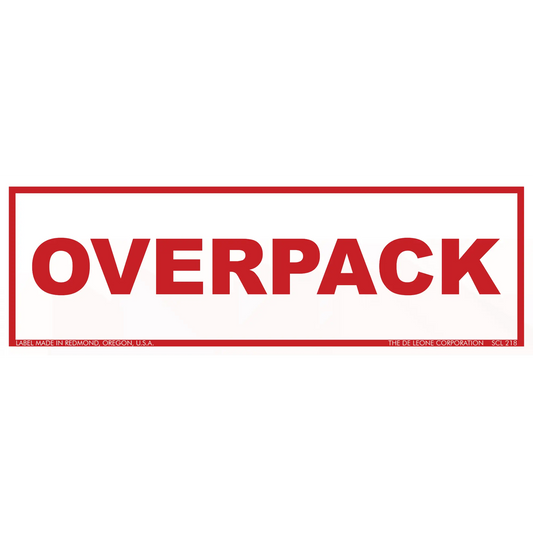 Red text reading ’OVERPACK’ in capital letters within a red rectangular border.