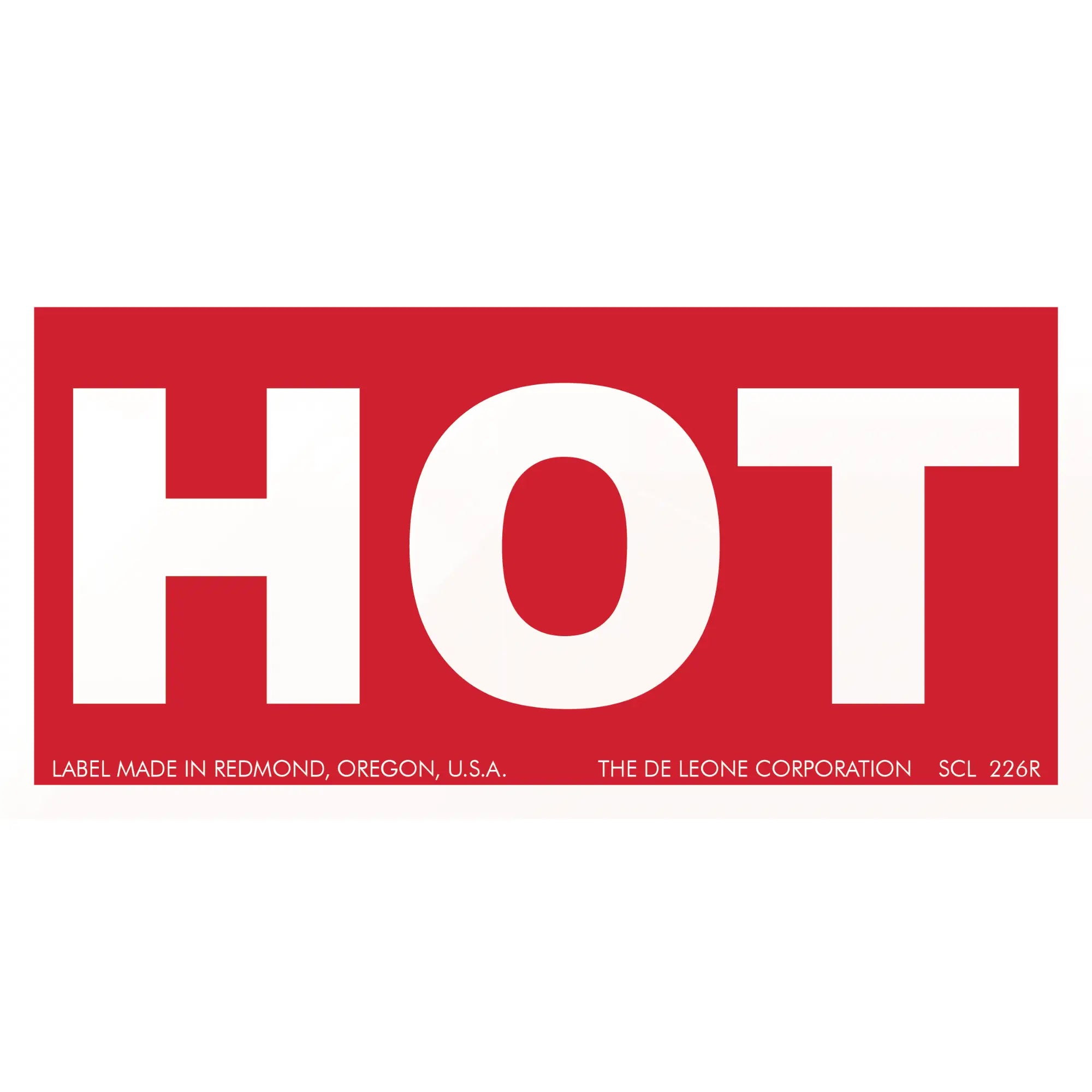 Red rectangular label with white text spelling ’HOT’