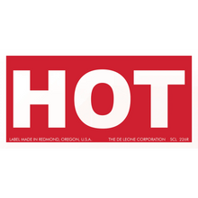 Red rectangular label with white text spelling ’HOT’