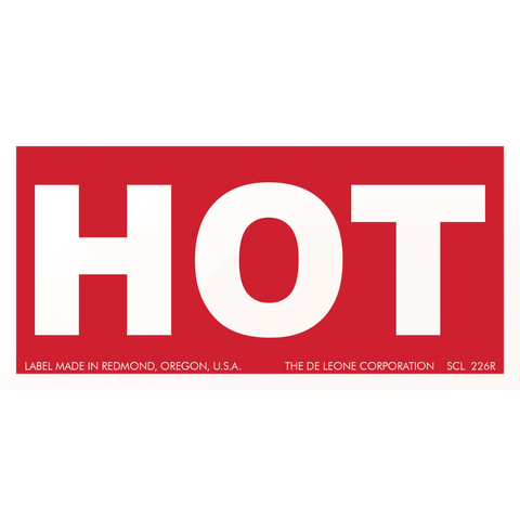 Red rectangular label with white text spelling ’HOT’