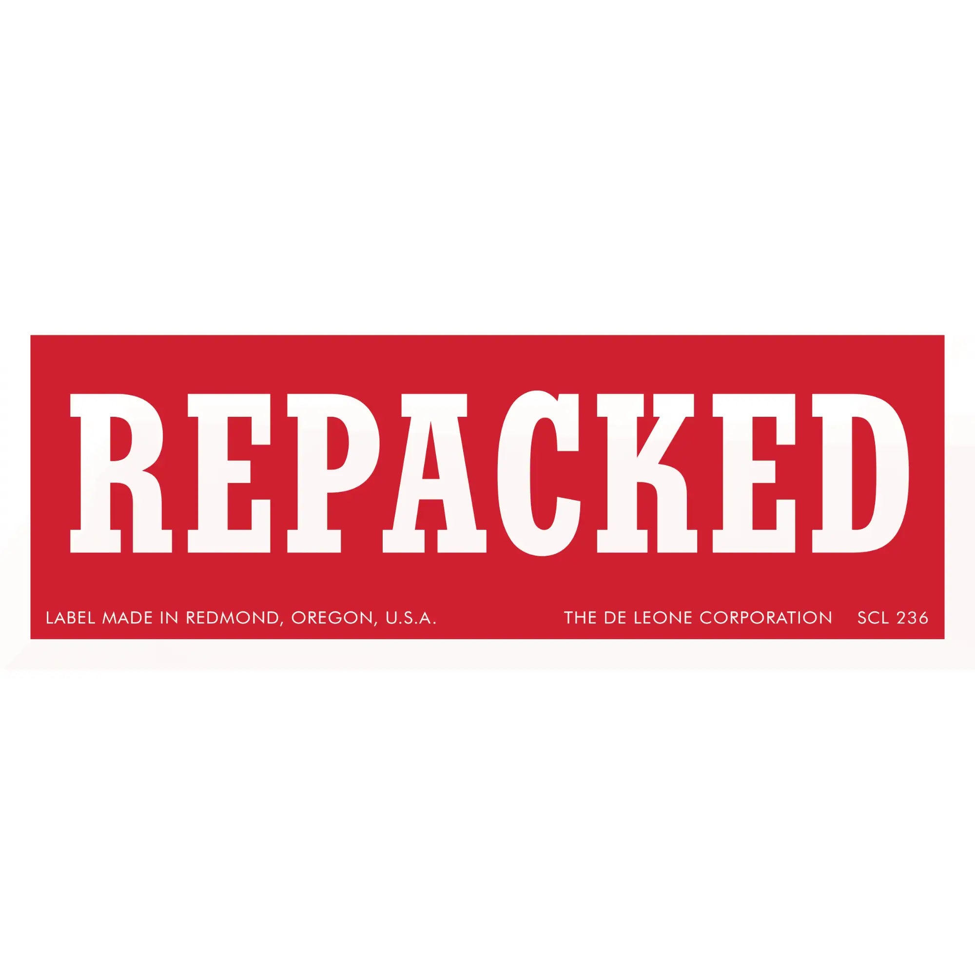 Red rectangular label with ’REPACKED’ in bold white letters.