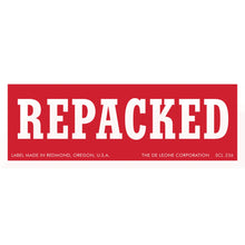 Red rectangular label with ’REPACKED’ in bold white letters.