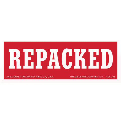 Red rectangular label with ’REPACKED’ in bold white letters.
