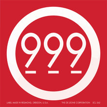 White circular logo containing ’999’’ on a red background.