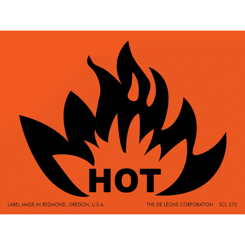 Black flame icon with ’HOT’ text on an orange background.