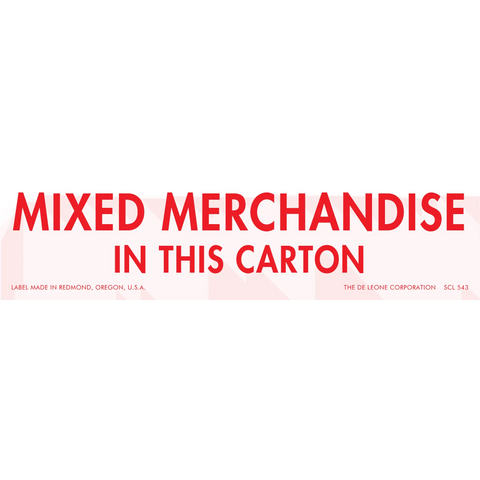 Red text label reading ’MIXED MERCHANDISE IN THIS CARTON’