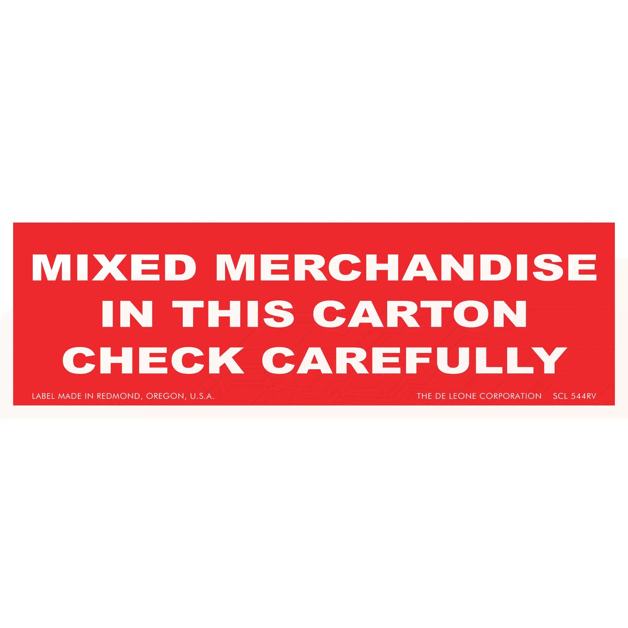 Red warning label stating ’MIXED MERCHANDISE IN THIS CARTON CHECK CAREFULLY’
