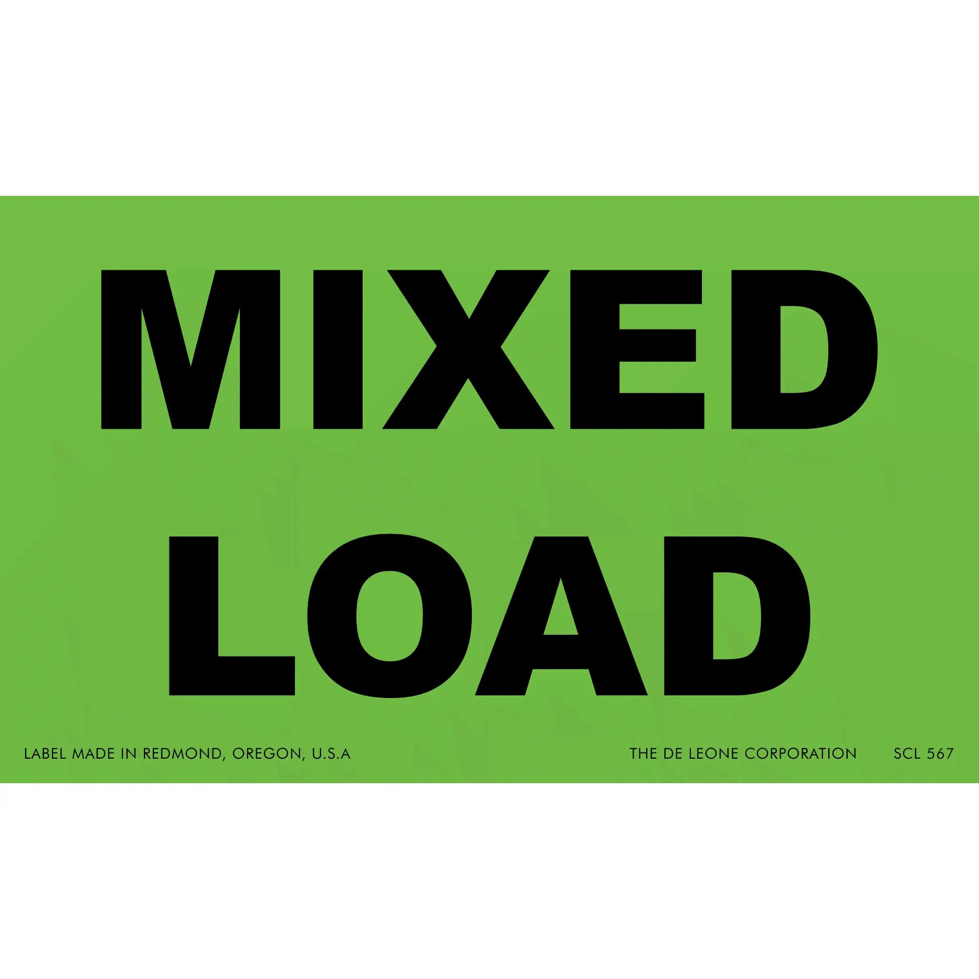 Black text reading ’MIXED LOAD’ on a green label.