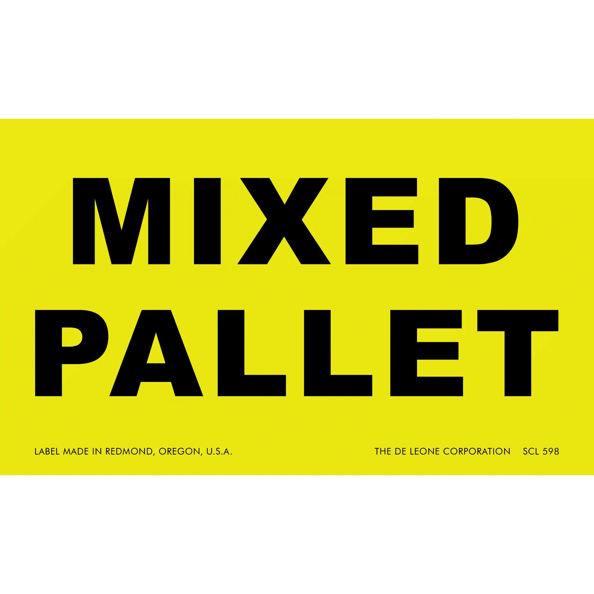 Yellow warning label with black text reading ’MIXED PALLET’