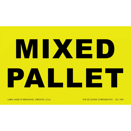 Yellow warning label with black text reading ’MIXED PALLET’