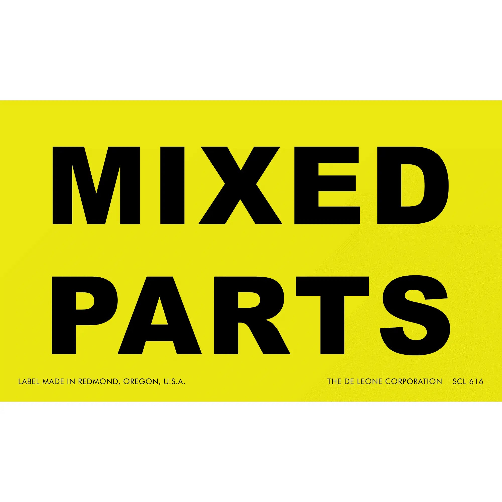 Yellow label with black text reading ’MIXED PARTS’