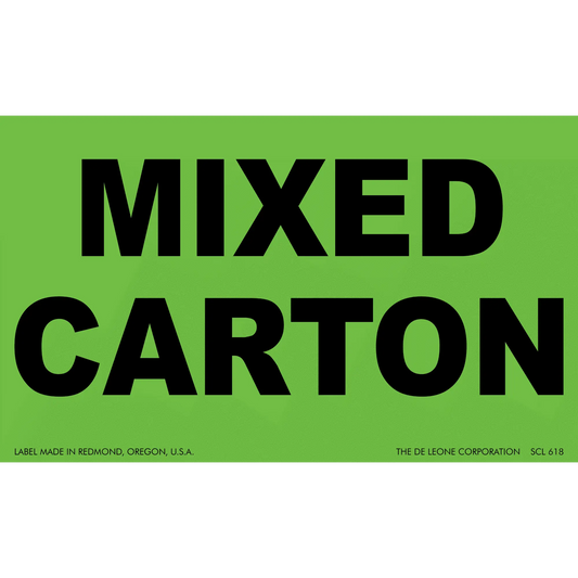 Green label with black text reading ’MIXED CARTON’