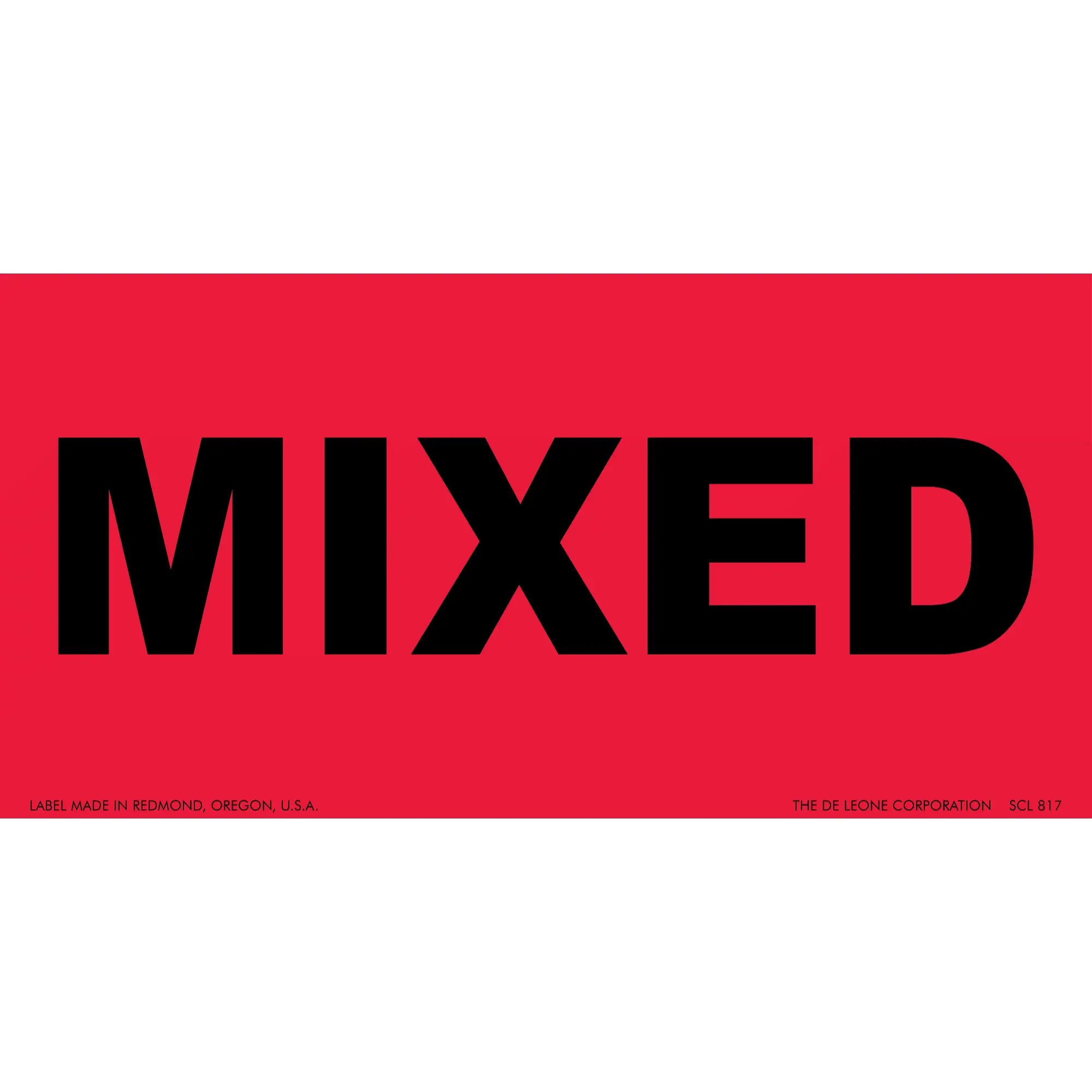 Bold black text spelling ’MIXED’ on a red background.